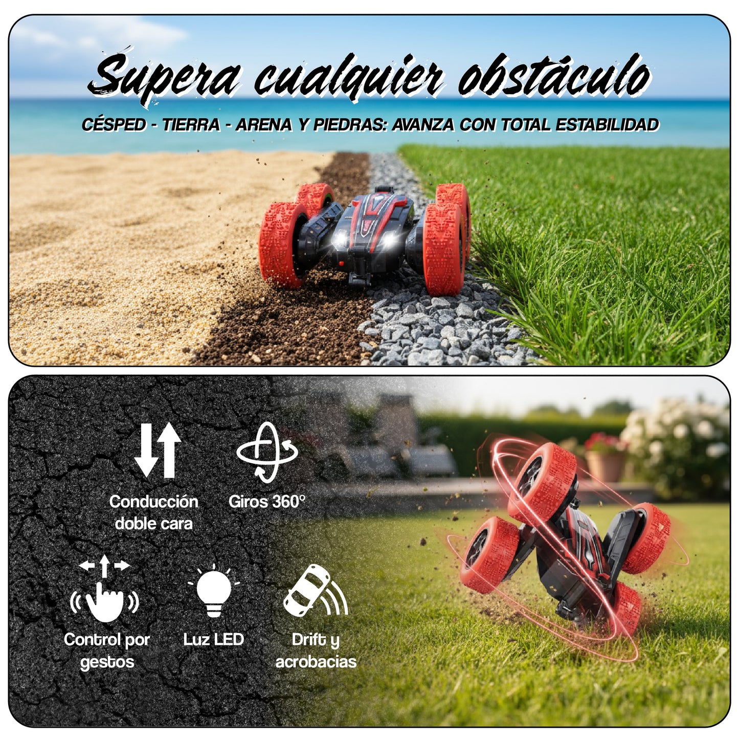 Auto a control remoto MONSTER WHEELS + control por pulsera de gestos