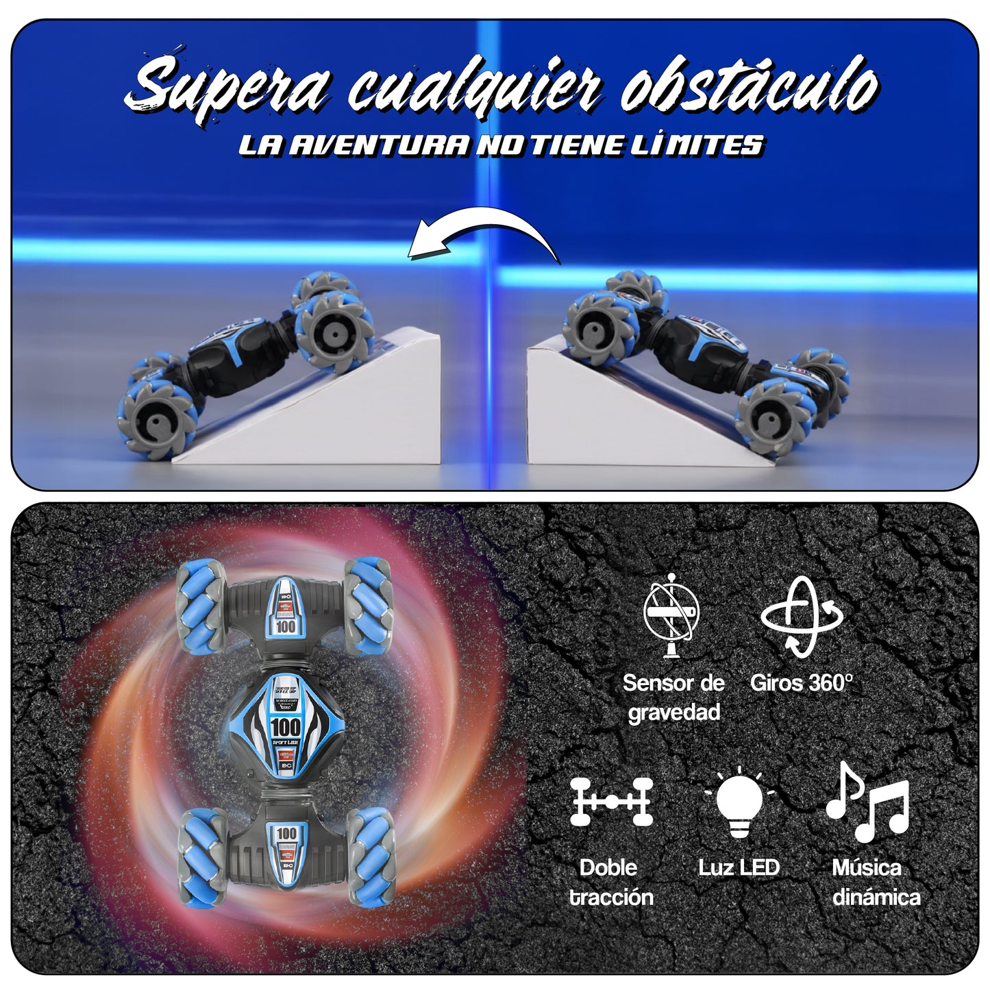 Auto a control remoto acrobático TWISTER WHEELS + control pulsera de gestos