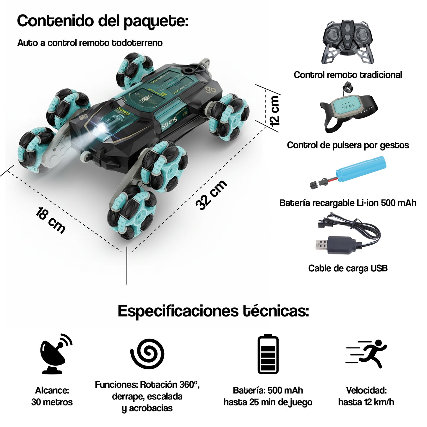 Auto a control remoto escalador KRAKEN WHEELS + control por pulsera de gestos