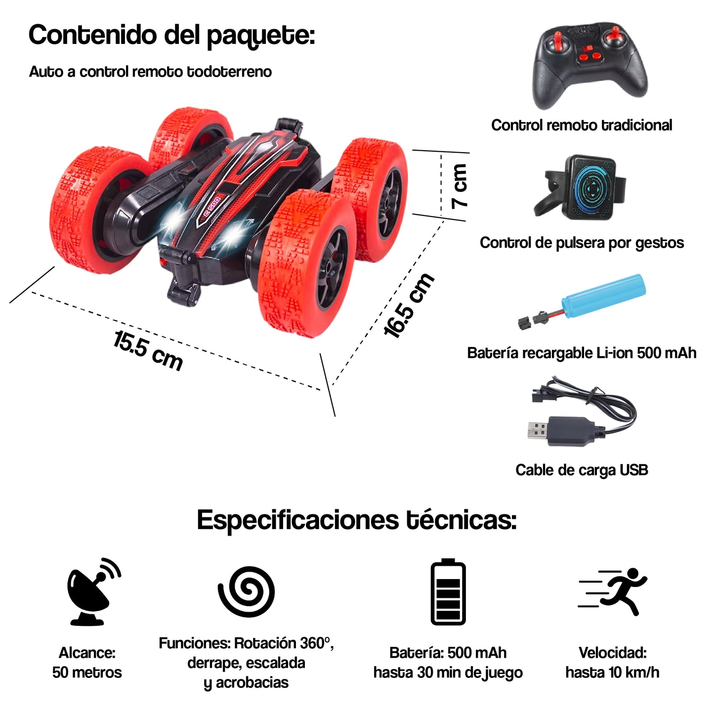 Auto a control remoto MONSTER WHEELS + control por pulsera de gestos