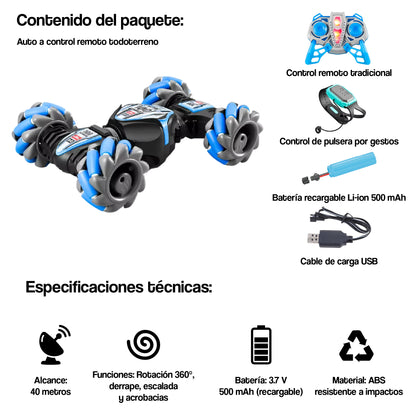 Auto a control remoto acrobático TWISTER WHEELS + control pulsera de gestos